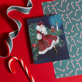 Retro  deco-dame kerstfeestdag feestdagen kaart