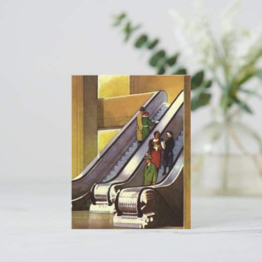Retro Deco Invitations Department Store Escalators Kaart (Staand voorkant)