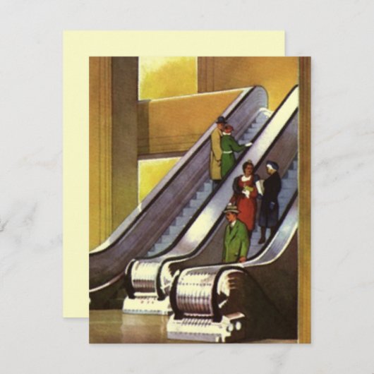 Retro Deco Invitations Department Store Escalators Kaart (Voorkant / Achterkant)
