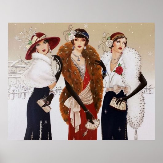 Retro  deco kerstdames poster (Voorkant)