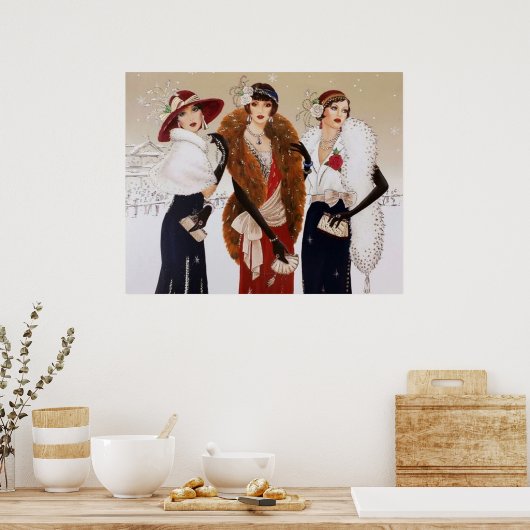 Retro  deco kerstdames poster (Keuken)