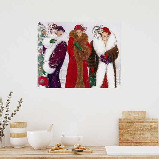 Retro  deco kerstdames poster (Keuken)