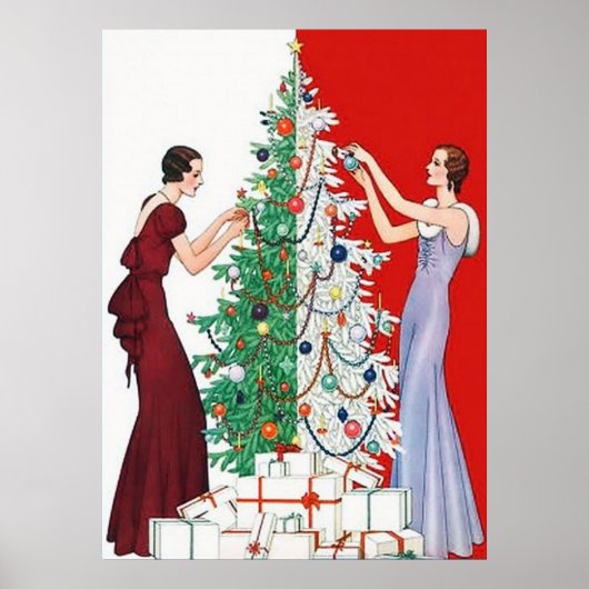 Retro  deco kerstdames poster (Voorkant)