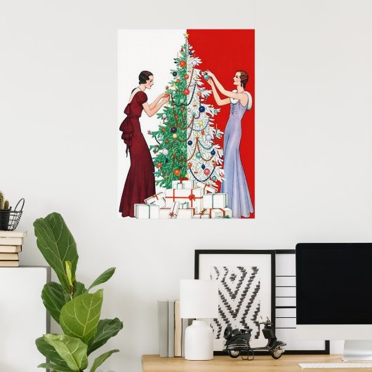 Retro  deco kerstdames poster (Thuiskantoor)