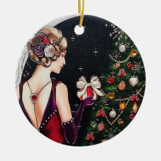 retro  deco kerstmis keramisch ornament (Voorkant)