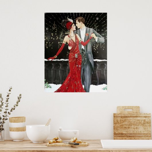 Retro  deco kerstparen poster (Keuken)