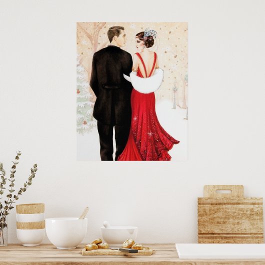 Retro  deco kerstparen poster (Keuken)