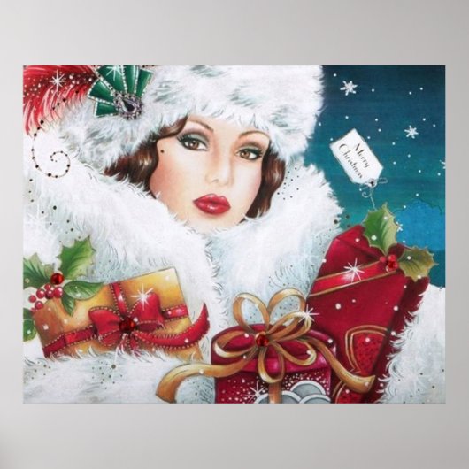 Retro  deco lady poster kerst (Voorkant)