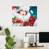 Retro  deco lady poster kerst (Thuiskantoor)