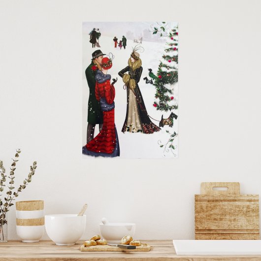 Retro deco mensen Kerstmis poster (Keuken)