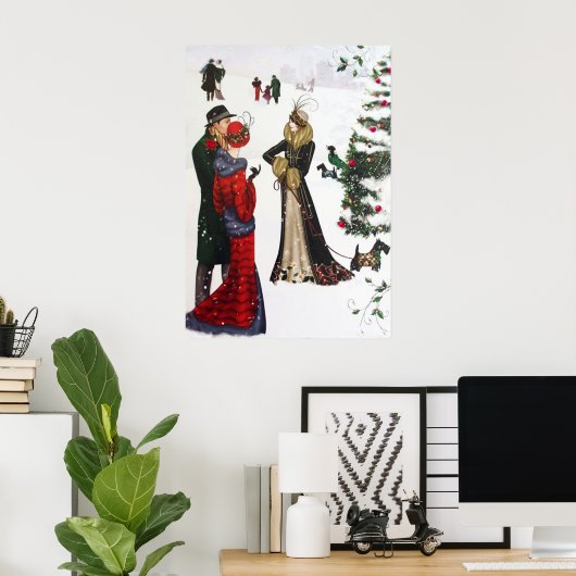 Retro deco mensen Kerstmis poster (Thuiskantoor)