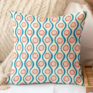 Retro decoratief patroon geel blauw perzik koraal kussen
