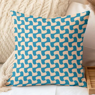 Retro decoratieve blauwe, perzik geometrische patr kussen