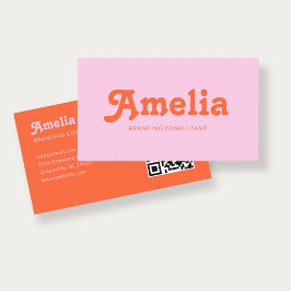 Retro decoratieve minimalistische oranje roze QR-c Visitekaartje