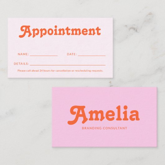 Retro Decorative Minimalist Pink Orange Afsprakenkaartje (Voorkant / Achterkant)