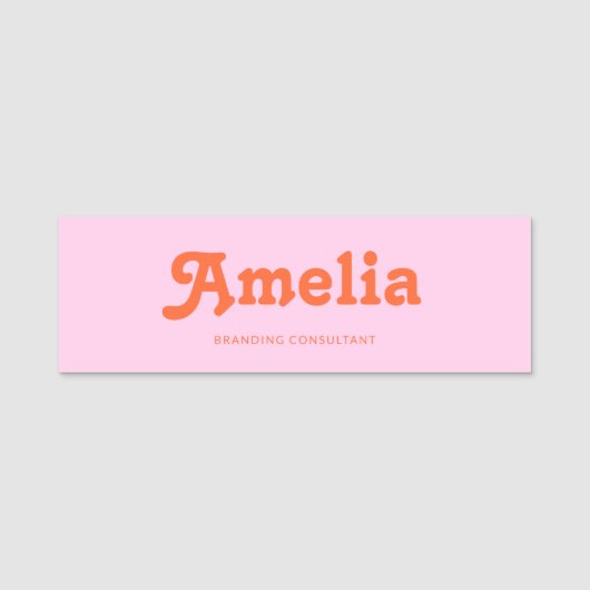Retro Decorative Simple Pink Orange Naamplaatje (Voorkant)