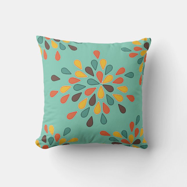 Retro Decorative Turquoise Oranje Pattern Kussen (Voorkant)