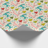 Retro Deer onder sneeuwkerstbomen Cadeaupapier (Hoek)