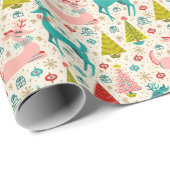 Retro Deer onder sneeuwkerstbomen Cadeaupapier (Rol Hoek)