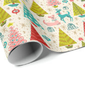 Retro Deer onder Snowy-kerstbomen Cadeaupapier (Rol Hoek)