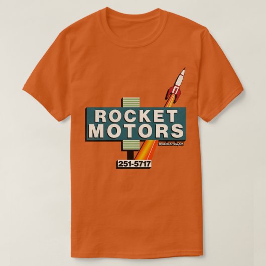 Retro defect Rocket Motors Auto Dealership Tulsa T-shirt (Design voorkant)