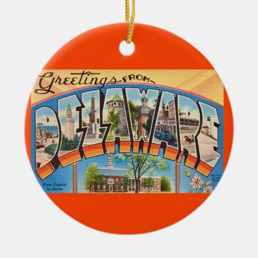 Retro Delaware Greetings   Keramisch Ornament (Voorkant)