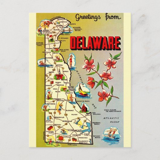 Retro Delaware Map Briefkaart (Voorkant)