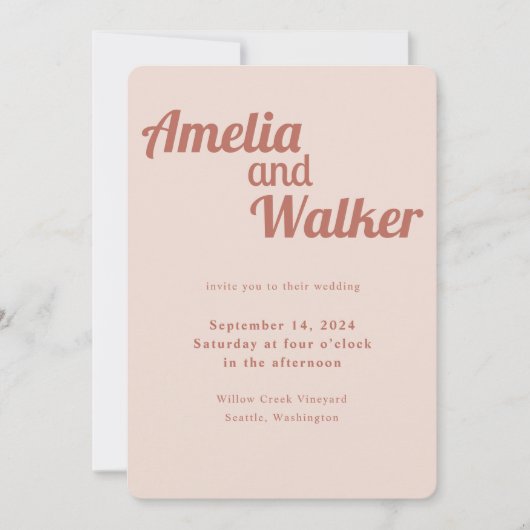 Retro Delight Blush Roos Roze Bruiloft Kaart (Voorkant)