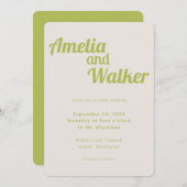 Retro Delight Chartreuse Groene Bruiloft Kaart (Voorkant / Achterkant)