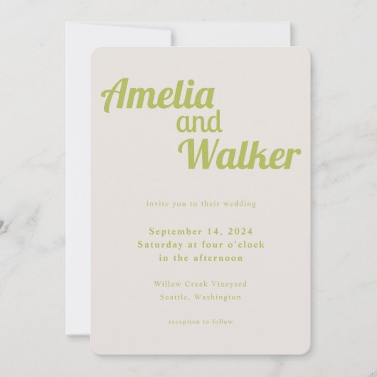 Retro Delight Chartreuse Groene Bruiloft Kaart (Voorkant)