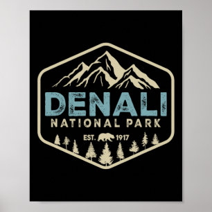 Retro Denali National Park Bergen Natuur Vintag Poster