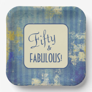 Retro Denim Blue Fifty & FABULOUS! 50ste verjaarda Papieren Bordje