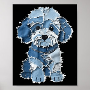 Retro Denim Dog Patch, Grappig Shabby Blue Jean Pu Poster