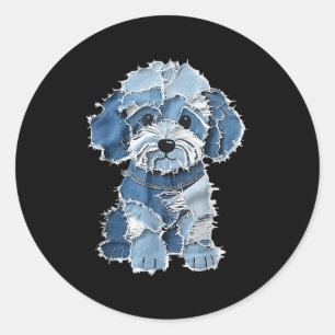 Retro Denim Dog Patch, Grappig Shabby Blue Jean Pu Ronde Sticker