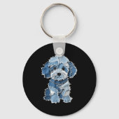 Retro Denim Dog Patch, Grappig Shabby Blue Jean Pu Sleutelhanger (Voorkant)