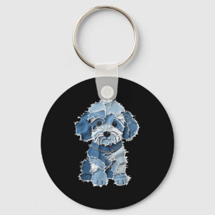 Retro Denim Dog Patch, Grappig Shabby Blue Jean Pu Sleutelhanger