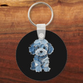 Retro Denim Dog Patch, Grappig Shabby Blue Jean Pu Sleutelhanger (Voorkant)
