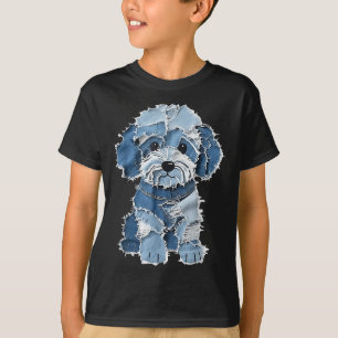 Retro Denim Dog Patch, Grappig Shabby Blue Jean Pu T-shirt