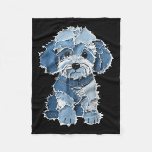 Retro Denim Hond Patch, Grappige Versleten Blauwe Fleece Deken