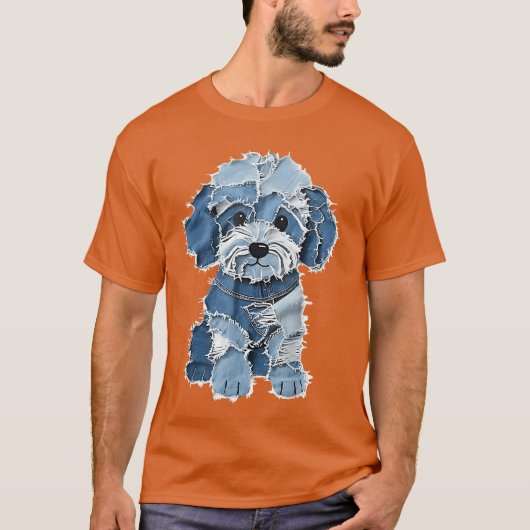 Retro Denim Hond Patch Grappige Versleten Blauwe J T-shirt (Voorkant)