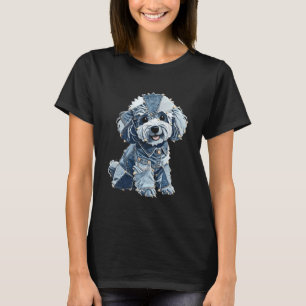 Retro Denim Patch Poodle Hond Kunst Artistiek T-shirt