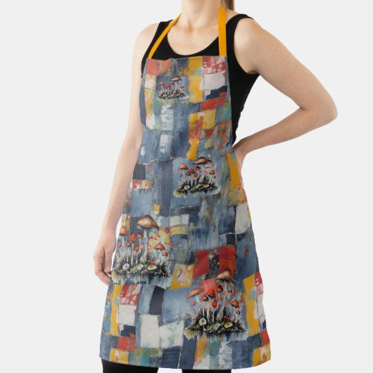 Retro Denim Patchwork met paddenstoelen Schort (Insitu)