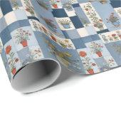 Retro Denim Patchwork met Planten Cadeaupapier (Rol Hoek)