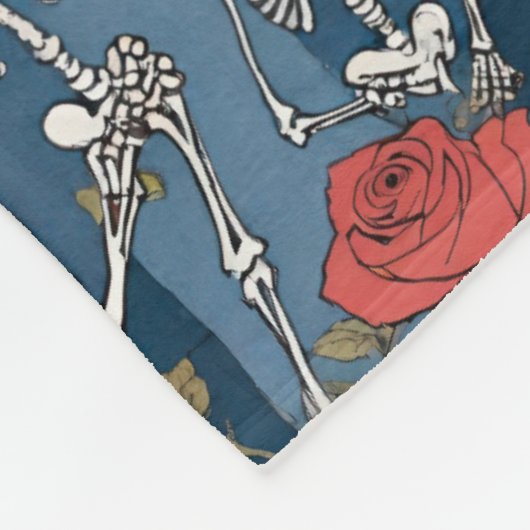 Retro Denim Patchwork met Rozen Schedels Skeletten Fleece Deken (Hoek)