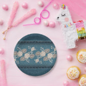 Retro Denim Textuur met kant Papieren Bordje (Feest)