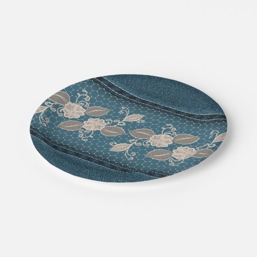 Retro Denim Textuur met kant Papieren Bordje (Gekanteld)