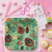 Retro dennenappels Kerstmis Groot Papieren Bordje (Feest)