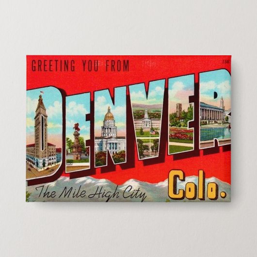 Retro Denver Colorado Briefkaart Button (Voorkant)