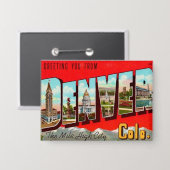 Retro Denver Colorado Briefkaart Button (Voorkant / Achterkant)