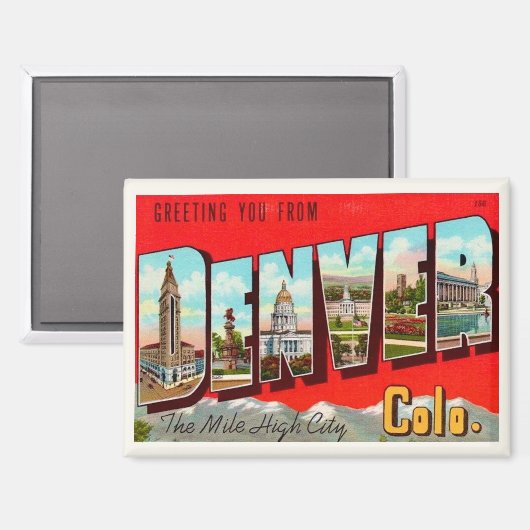 Retro Denver Colorado magneet ansichtkaart (Voorkant / Achterkant)